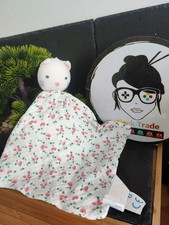 Doudou plat chat blanc vert