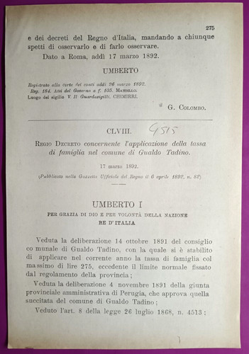 Gualdo tadino 1892 - tadino, règlement