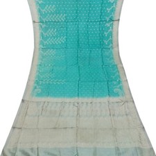 Namaste Ancien Bleu Canard Saris 100% Pure Soie Tissé Indien 4,57 M Artisanat