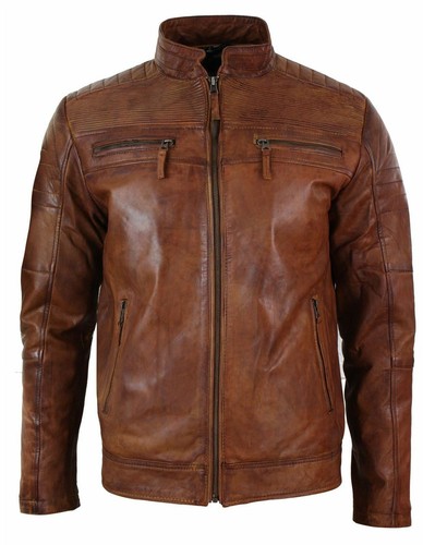 Blouson moto motard marron