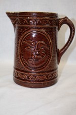 Antique Brown Salt Glaze Molded Stoneware 8" Pitcher Eagle with Quiver & Arrows