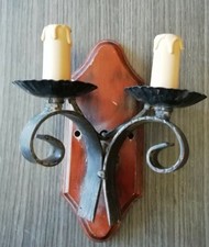 Applique murale support en bois avec fer forgé chandelle 2 Petits culots