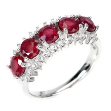 925 Bague en Argent Rond Rubis