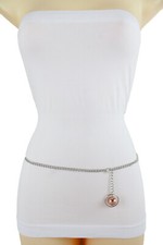 Femme Argent Métal Chaîne Boutons Étroit Ceinture Sangle Hip Taille Balle À M XL