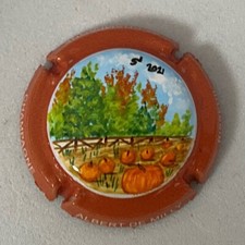 1 Capsule de champagne Palm, Peinte à La Main ALBERT DE MILLY, Paysage d'Automne