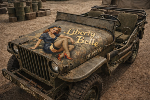 Photo jeep wwii nose art - wwii,