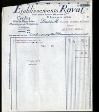 SAINT-ETIENNE (42) USINE d'ACCESSOIRES & PIECES Détachées CYCLE "Ets RAVAT" 1933