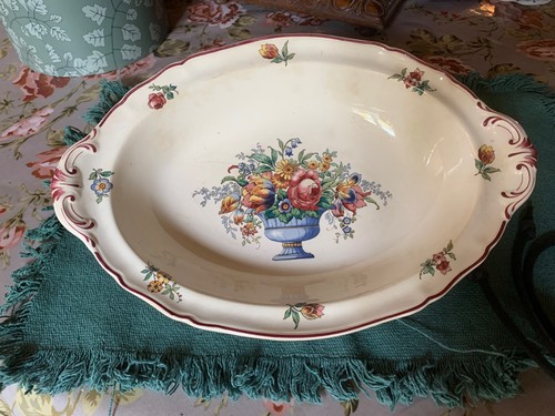 Plat service ovale fleurs - de,