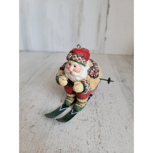 Vintage rustic santa skiing