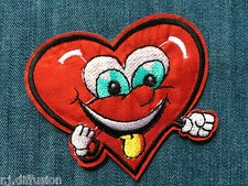 ÉCUSSON PATCH BRODÉ thermocoll​ant - COEUR SMILEY SOURIRE HUMOUR - CUSTOM
