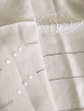 Drap Ancien En Lin Linge Blanc De Maison Lit Brodé Monogramme B S