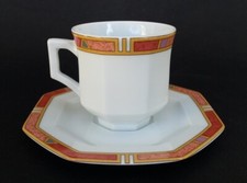 Jolie TASSE A CAFE + SOUCOUPE porcelaine LIMOGES LETANG REMY modèle TULUM CORAIL