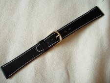 17 MM BRACELET VEAU VERITABLE NOIR COUTURE BLANCHE IDEAL POUR LES LIP ANNEES 60