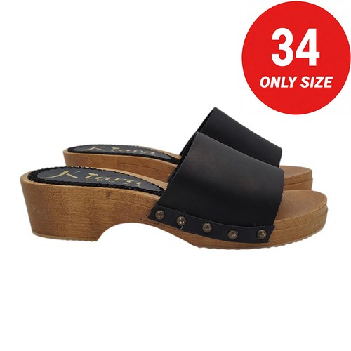 Mules vrai bois noir avec - en,