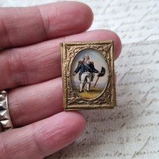 Miniature Roi Louis XVIII dans un Cadre en Laiton XIXè Royalisme 2,7 cm