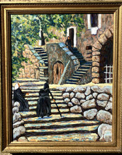 Tableau huile sur toile.  vielles Corses au village. 40X50  Encadré 46,5 X 56,5