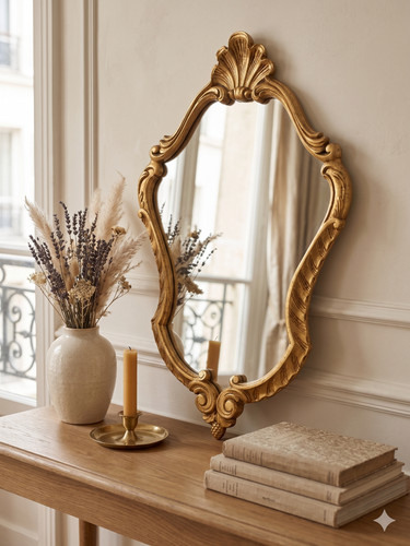 Miroir rocaille doré bois - rocaille,
