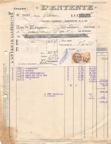 Facture 1931 societe l - ,