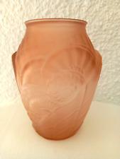 Ancien Vase Poli / Givré Rose pâle - Signé NS 84 - Décor Floral - 15 cm de Haut