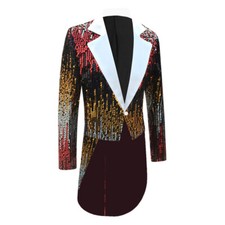 Hommes Paillettes Sequin Smoking Veste Brillant Queue de Pie Suit Manteau Scène