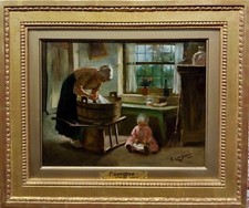 Theodore Levigne -mère Doing Laundry Par The Window-Oil Peinture