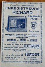 1923 PUB JULES RICHARD BAROMETRE BAROGRAPHE VERASCOPE STATOSCOPE ALTIMETRE AD