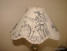 Abat-jour toile de Jouy motifs noir sur lin * scènes champêtre  26 / 27 cm