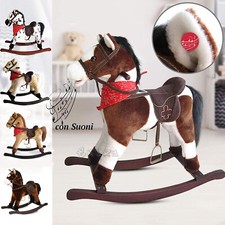 Cheval À Bascule pour Enfants Avec Sons Réaliste Structure en Bois Et Peluche