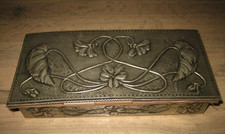 Boite Etui ancien de Jeu de cartes en Etain décor floral art déco