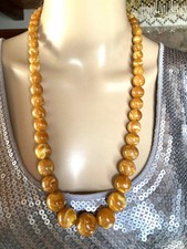 Collier/sautoir de créateur Ambre miel neuf superbe, chute 67 cm bijou femme