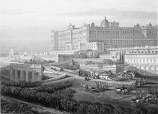 ESPAGNE - MADRID: Vue du PALAIS ROYAL au 19eme siècle - Gravure du 19eme siècle