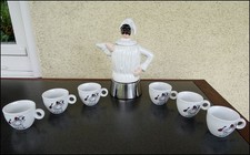 CAFETIERE EXPRESSO PULCINELLA MOKART ADVENTA + 6 TASSES ITALIE 1980's