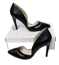 Laura Clement Femme Cuir Noir Coupe Extérieur Cour Maille Aiguille Talon Haut UK