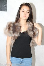 luxueux gilet boléro en fourrure + bijou  BLEU BLANC ROUGE taille 36 à 40 