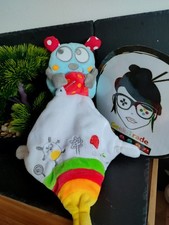 Doudou coccinelle bleu arc en ciel pommette champignon mouchoir blanc Pois Rouge