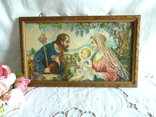Ancien chromo religieux Vierge Marie Joseph enfant Jésus cadre bois doré 38/22cm