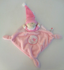 2PA/  DOUDOU PLAT NICOTOY OURS BONNET ROSE BLANC ETOILE OISEAU ETAT NEUF