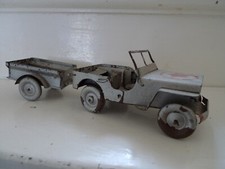 GOBIN-DAUDÉ (POLICHINELLE) JEEP FORD WILLYS + REMORQUE VINTAGE TIN TOY