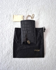 Pochette en cuir noir croco