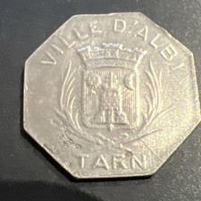 Jeton 5 centimes, VILLE D'ALBI, TARN,  1920, RARE, Bel exemplaire