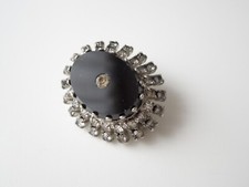 Broche Vintage Pierre Noire Strass Ovale 5,9 G/3,0 X 2,4 Cm