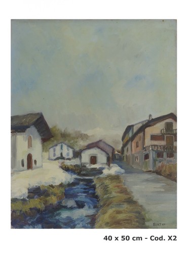 Vieux tableau huile - sur, toile