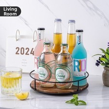 Platine vinyle en bois d'acacia pour rangement cuisine et porte épices avec rot