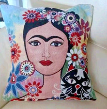 Housses de Coussins 40x40 cm  Portrait Fleuri  Fait Main, Style Bohème