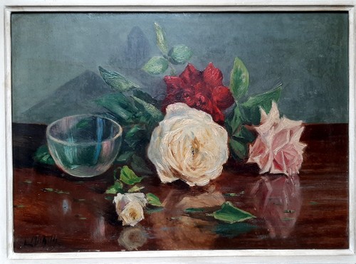 Tableau ancien jeté roses - ancien,