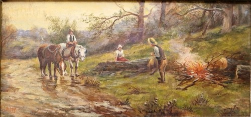 Charmant tableau huile panneau - huile,