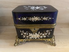 ANCIEN COFFRET À BIJOUX EN VERRE CRISTAL OPALINE BRONZE DORE CHARLES X XIXE BOX