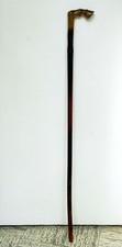 ANCIENNE CANNE en bois, poignée sabot décor fleurs, corne,  walking stick