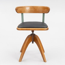 Chaise de bureau pivotante Scandinave en chêne et cuir DK,1920