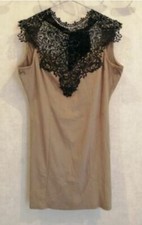 Robe imitation daim beige dentelle noire T40 Voyelles (2203135) 